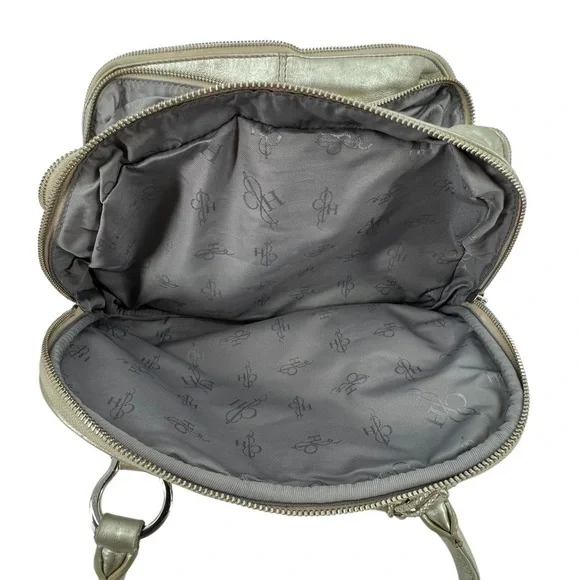 Cole Haan Silver Leather Zipper Top 3 Compartment Satchel Bag Purse Women's - Picture 7 of 13